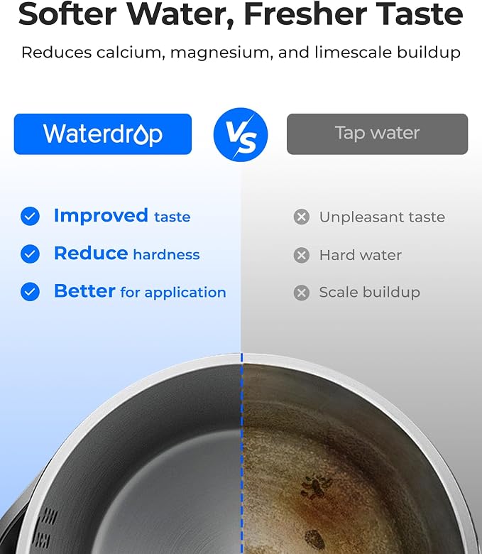 Waterdrop ED12W Glass Rechargeable Water Filter Dispenser, Large 22-Cup, Reduce 70+ Contaminants, Instant Eco-Friendly Countertop Water Filter System, 5-Stage Soften Water Pitcher, with 1 Filter