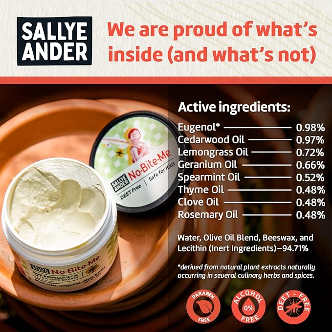 SALLYEANDER No Bite Me Natural Bug & Insect Repellent Lotion - DEET-Free Anti-Itch Cream - Safe for Kids, Infants & Adults - Repels Mosquitoes, Black Flies, and Fleas - Made in USA, 8oz