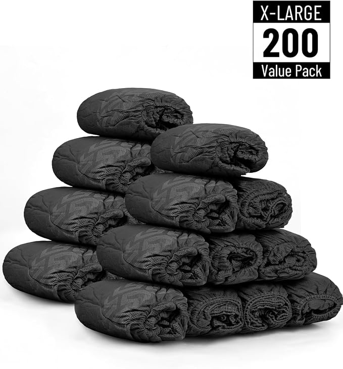 Buself X-Large 200 Count Shoe Covers Disposable Non-Slip, Premium Cloth Boot Covers, Slip-resistant, Durable, Breathable, Non-toxic, Recyclable, Stretchable Fits Up to Size 13 US Men - Black