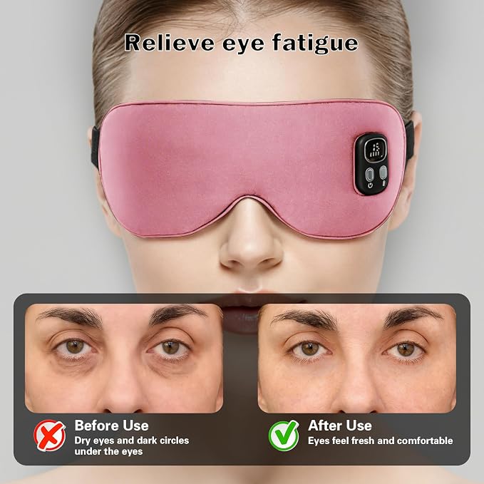 Heated Eye Mask,Cordless Eye Mask for Dry Eyes,Eye Relief, Improved Sleep,Eye Heating Pad for Travel, 4 Heat Levels, 4-Level Timing, Washable Cover, Travel, Gifts for Family(Black) (Purple-Pink)
