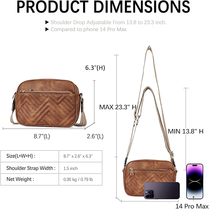 BOSTANTEN Quilted Crossbody Bags for Women Vegan Leather Purses Shoulder Handbags with Wide Strap