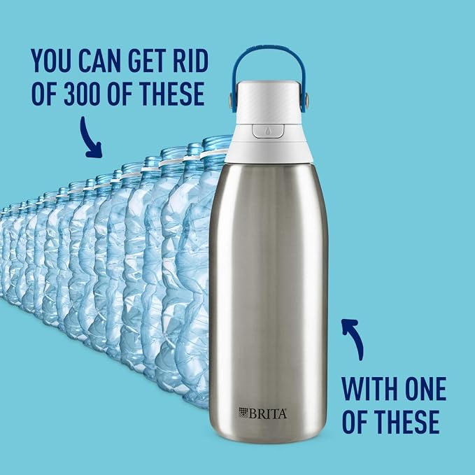Brita Insulated Filtered Water Bottle with Straw (32 Ounce) and Water Filter Replacements (6 Count)