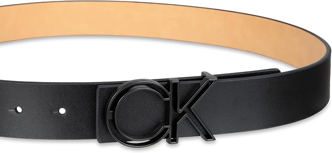 Calvin Klein Men’s CK Monogram Cut Out Buckle Belt – Casual Belt for Jeans & Everyday Wear