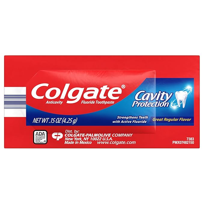 Colgate Cavity Protection Toothpaste with Fluoride, Great Regular Flavor, Travel Size Toothpaste, 0.15 Ounce Sachet, 1000 Pack