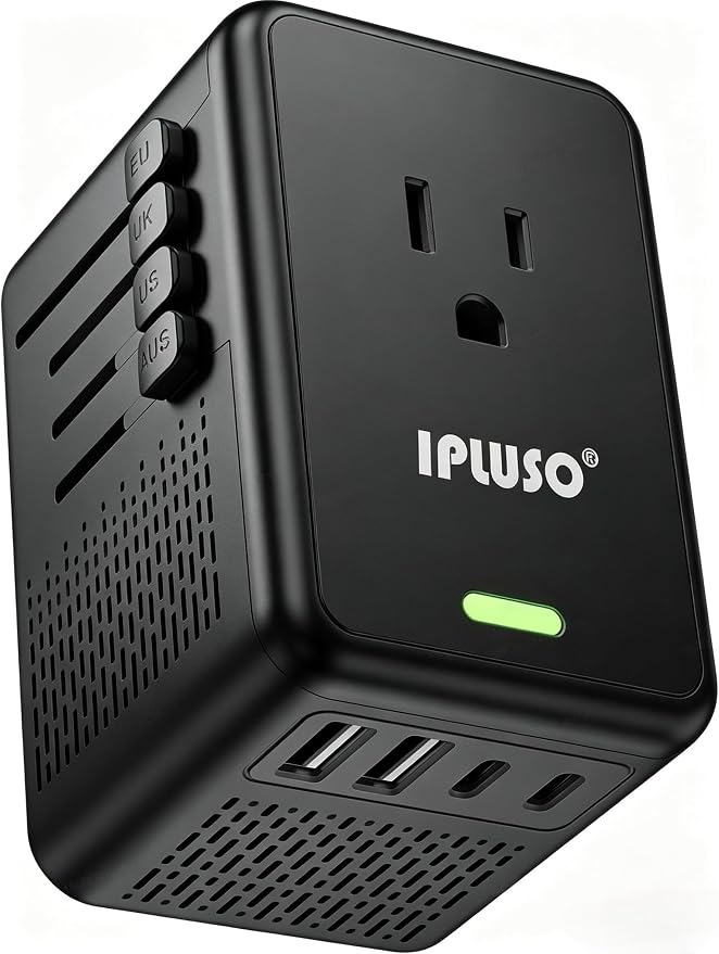 220V to 110V Voltage Converter US to Europe for Hair Dryer with Fast Charging, Power Converter Adapter Combo 2 USB A & 2 USB C, International Adapter European Travel Converter C G A I (Black)