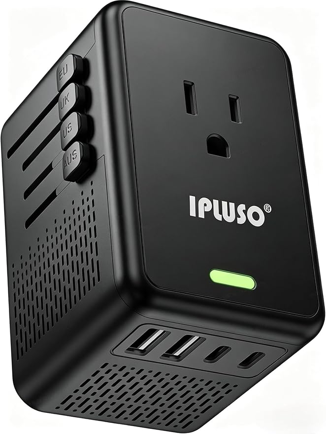 220V to 110V Voltage Converter US to Europe for Hair Dryer, Power Converter Adapter Combo with Fast Charging 2 USB A & 2 USB C, International Adapter European Travel Converter C G A I (Black)