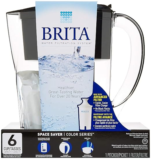 Brita Space Saver Water Filter Pitcher-Black-6 Cup
