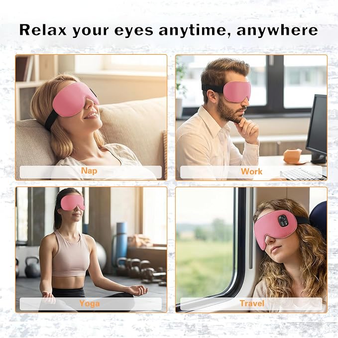 Heated Eye Mask,Cordless Eye Mask for Dry Eyes,Eye Relief, Improved Sleep,Eye Heating Pad for Travel, 4 Heat Levels, 4-Level Timing, Washable Cover, Travel, Gifts for Family(Black) (Purple-Pink)