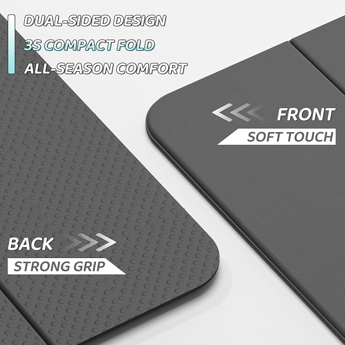 ILILI Foldable Yoga Mat 71 * 24 * 0.3'' - TPE Non-Slip Fitness Mat for Home，Waterproof & Lightweight (2lb) for Home Gym, Pilates & Stretching,Fitness Workouts