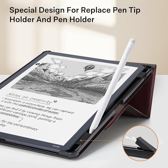 CoBak Case for 11" Kindle Scribe 3rd Generation 2025, Kindle Scribe Colorsoft with Two Viewing Angles - All New PU Leather Cover with Auto Sleep Wake, Pen Holder. Fig