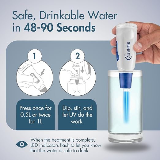 SteriPen Classic 3 UV Water Purifier for Camping, Hiking, Travel & Emergency Preparedness - AA Battery Powered, Purifies 1L in 90 Seconds, 8,000-Treatment Lamp