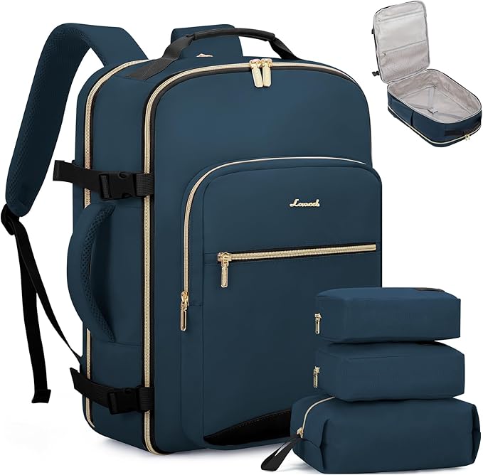 LOVEVOOK 40L Travel Backpack Flight Approved Carry on Backpack,3 Packing Cubes,Waterproof Personal Item Travel Bag,TSA Carry on Luggage Suitcase Travel Essentials,Gifts for Women & Men,fits 17" Laptop