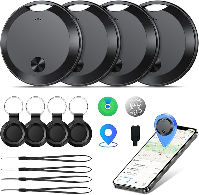 Air Tracker Tags-4 Pack: Smart Bluetooth Tracker, Item Finder Works with Apple Find My (iOS Only) App, Trakcer Tag Locator for Keys, Luggage, Satchel, weTag mini. (Not for Android Devices)