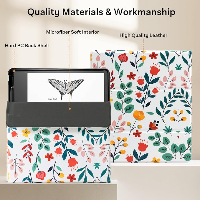 CoBak Case for E-Reader - All New PU Leather Cover with Auto Sleep Wake Feature for Tablet Reader 10.2" 2022 & 2024 Released with Pen Holder (not Compatible with Remarkable),Bloomwave