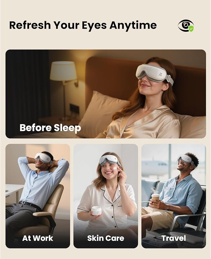 BOB AND BRAD Eye Massager with Heat, FSA Eligible HSA, EyeOasis 2 Plus Eye Mask with Remote Control, Headache Massager for Migraines Dry Eye Stress Relief Improve Sleep, Birthday Gifts for Women Men