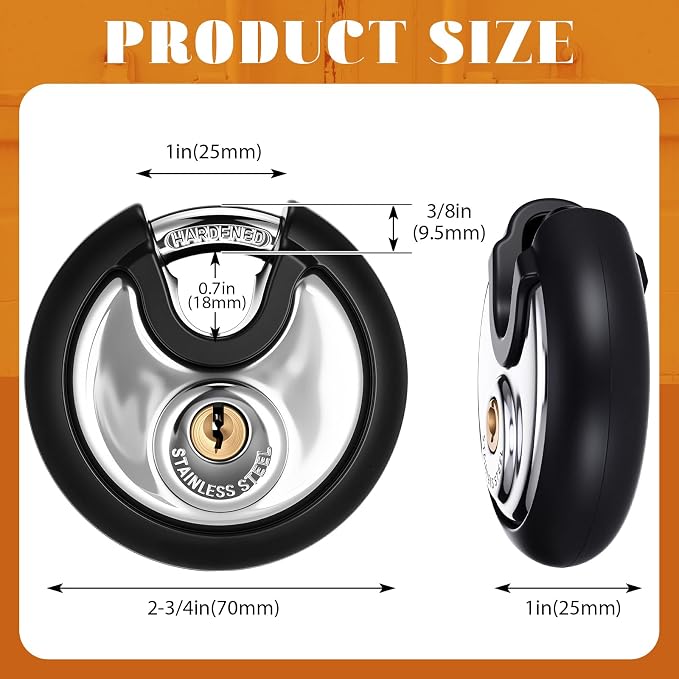 Chumia 16 Pack Padlocks Keyed Alike, Stainless Steel 2-3/4 Wide, 3/8 Shackle Disc Locks for Outdoor, Storage Units, Garages, Gym Lockers(Black)
