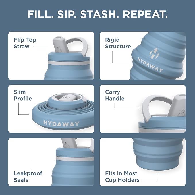 HYDAWAY Getaway Bundle - 25oz Collapsible Water Bottle and 16oz Collapsible Insulated Tumbler - BPA-Free, Leak-Resistant, Reusable Drinkware Set for Travel, Hiking, and Daily Commutes