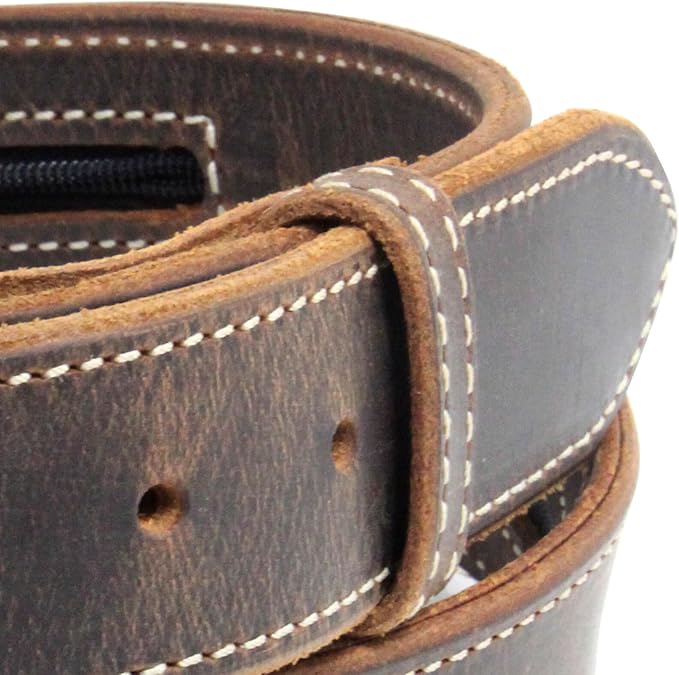 Money Belt, Hidden Zipper Pocket, Travel Security Belt, Full Gain Leather, Amish Made in USA