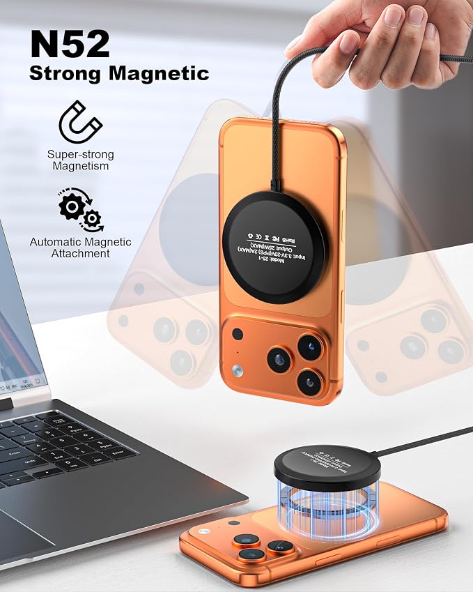 ZBF 25W Magnetic Wireless Charging Pad | USB-C for iPhone Samsung | Ultra-thin Strong Magnet,Fast Charging For Desk/Travel/Bedside/Office,Works with iPhone 17-12 & Samsung S26/S25,MagSafe