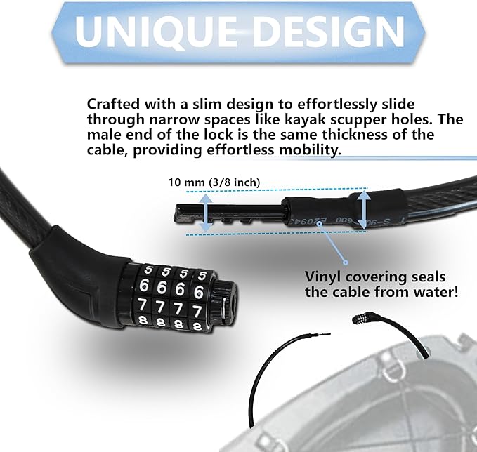 Lumintrail Long Coiled Bike Cable Lock 3/8 Inch 25ft. (4, 6, 10, 15, 20, 25, 30ft), Weatherproof Locks for Kayak, Bike, Scooter, Paddleboard, Resettable Combination Lock Anti Theft Protection