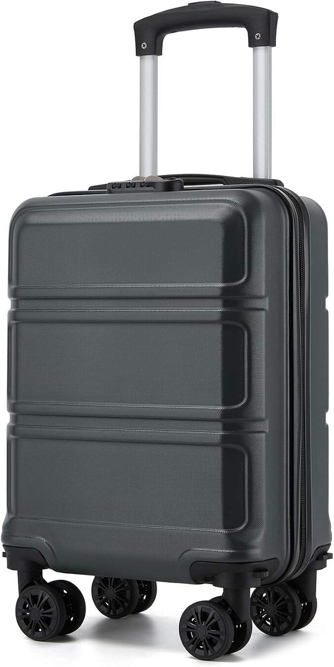 Kono 15'' Underseat Carry On Luggage Airline Approved, Anti-Scratch PC+ABS Hardshell Carry on Suitcase with Smooth Spinner Wheel, Lightweight Overnight Carry on for Short Travel, Grey