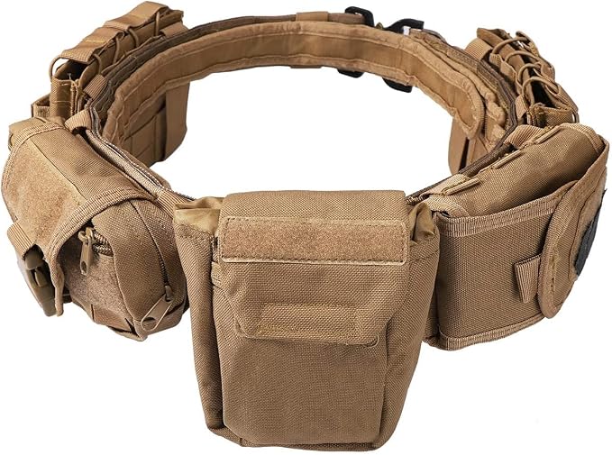 BOMTURN Battle Belt Tactical Belt with Accessories: Duty Belts Law Enforcement Combat Airsoft Police Belt with Pouches 7pcs