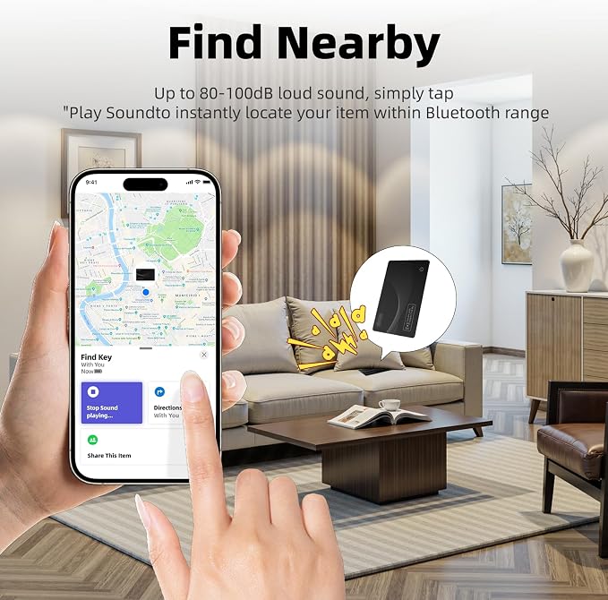 Wallet Tracker Card,Thin Finder, Item Finders Works with Apple Find My (iOS Only), IP68 Waterproof Item Locator for Luggage Tags, Passports, Bags (2 Black)