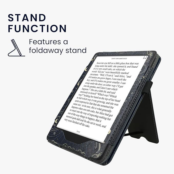 kwmobile Case Compatible with Amazon Kindle Paperwhite (2024)/Colorsoft - Case PU Leather Cover with Magnet Closure, Stand, Strap, Card Slot - Tarot Card Dark Blue/Yellow/Black