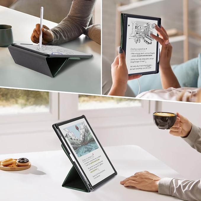 CoBak Case for 11" Kindle Scribe 3rd Generation 2025, Kindle Scribe Colorsoft with Two Viewing Angles - All New PU Leather Cover with Auto Sleep Wake, Pen Holder. Emerald