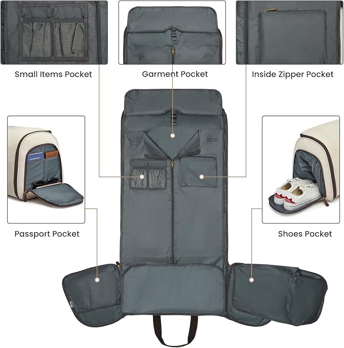 S-ZONE Carry On Garment Bag for Travel Convertible Garment Duffle Suit Bags for Men Women 2 in 1 Hanging Suitcase Business 50L