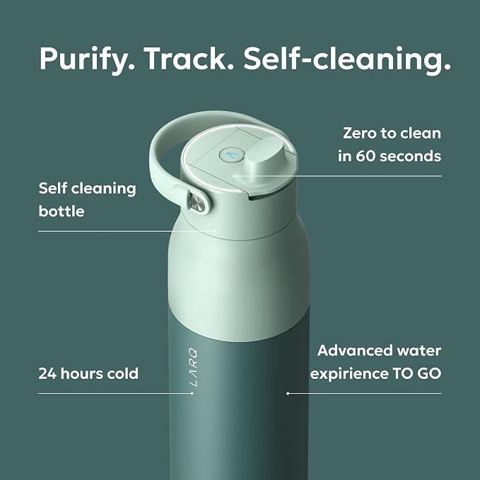 LARQ PureVis 2 Self Cleaning Water Bottle - UV Water Purifier with Filter Straw, Smart App Hydration Tracking, Insulated Stainless Steel