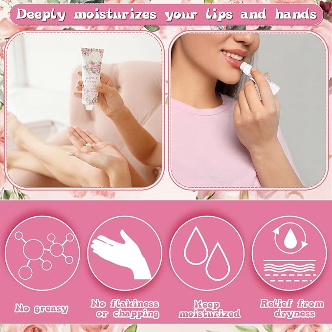 Loopeer 30 Sets Love Is Brewing Bridal Shower Hand Cream and Lip Balm Gift Bridal Shower Party Favors Thank You Gift for Guest Travel Size Wedding Party Supplies (Pink Floral)