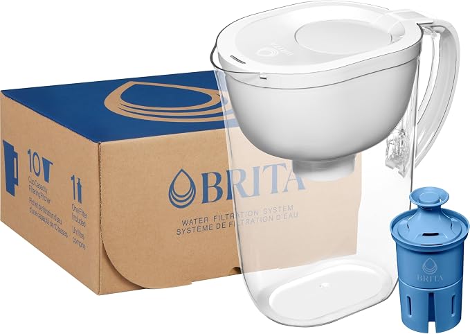Brita Large 10-Cup Elite Water Filter Pitcher, WQA NSF/ANSI Certified, Reduces 99% of Lead, Microplastics, & 30 Contaminants, BPA-Free, Removes Chlorine Taste & Odor, 1 Elite Filter, White