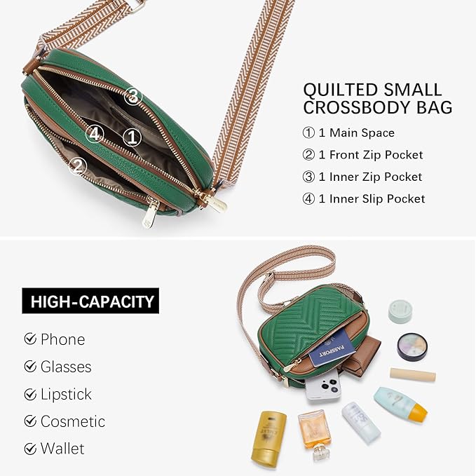 BOSTANTEN Quilted Crossbody Bags for Women Vegan Leather Purses Shoulder Handbags with Wide Strap