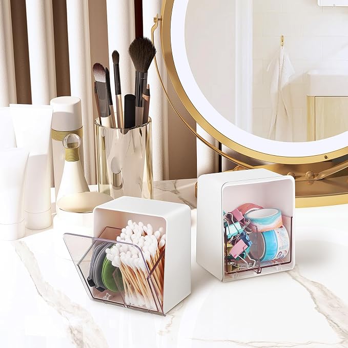 Cabilock 4pcs Cotton Pad Dispenser Lid Cotton Swab Holder for Makeup Washable Rounds Organizer Double-compartments Box