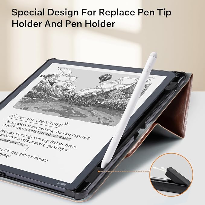 CoBak Case for 11" Kindle Scribe 3rd Generation 2025, Kindle Scribe Colorsoft with Two Viewing Angles - All New PU Leather Cover with Auto Sleep Wake, Pen Holder. Vintage Brown