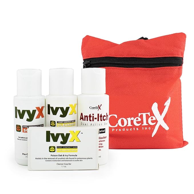 CoreTex Ivy X Poison Plant Protection Kit - Contains Pre-Contact Protection Gel, Post-Contact Cleanser & Soap, and Anti-Itch Dual Action Gel - Provides Complete Defense Against Poisonous Plants