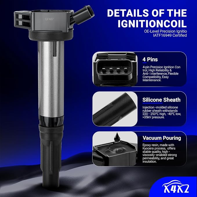 UF487 Ignition Coil & 6619 Double Iridium Spark Plug For TOYOTA Camry Avalon Highlander RAV4 Sienna Venza/Lexus IS350 ES300h NX300h ES350 RX350 RX450h/Scion tC Replaces#C1601 90919-02255 90919-A2002