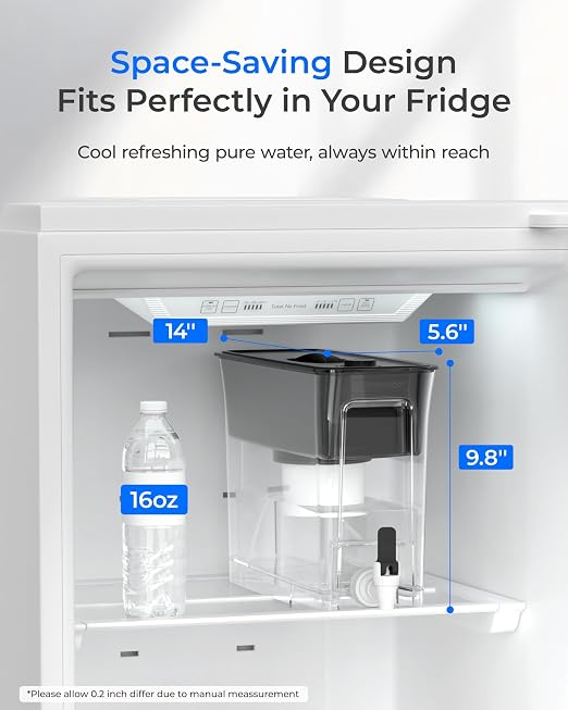 Waterdrop WFD-02L Water Filter Dispenser, Fluoride Reduction, 35-Cup with 1 Filter, 150-Gallon Long-Life, Large Capacity, Reduces Chlorine, PFOA/PFOS and More, BPA Free, Black