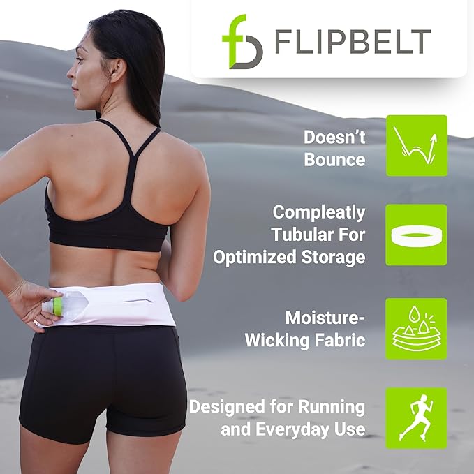 FlipBelt Classic Running Belt, Belt Bag & Fanny Pack for Men and Women - Phone Holder, Waist Pack, Running Accessories, Belt Pouch, Money Belt, USA Running Company