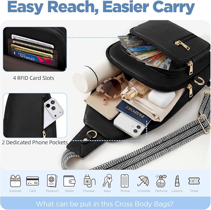 Anti Theft Crossbody Bags for Women RFID Sling Bag, Vegan Leather Cross Body Travel Purse for Women Men