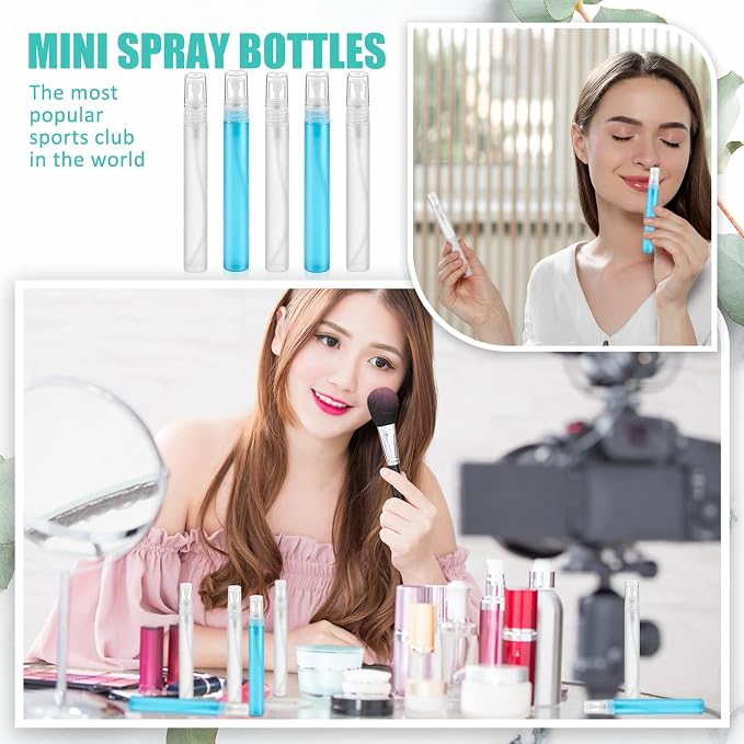Zhehao 50 Pcs Mini Spray Bottles 10 ml Clear Glass Perfume Bottles Refillable Fine Mist Perfume Atomizer Portable Empty Sample Containers for Cleaning, Essential Oils, Travel (Matte)