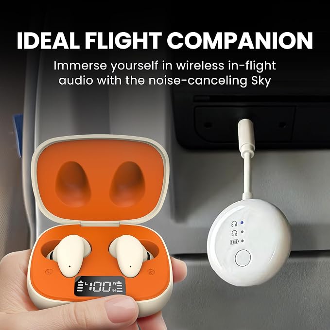 Avantree SoundJet R1 - Airplane Bluetooth 5.3 Adapter& Clan N1 - Active Noise-Canceling Wireless Earbuds for Music, Calls While Commuting with Hybrid ANC, Transparency Mode