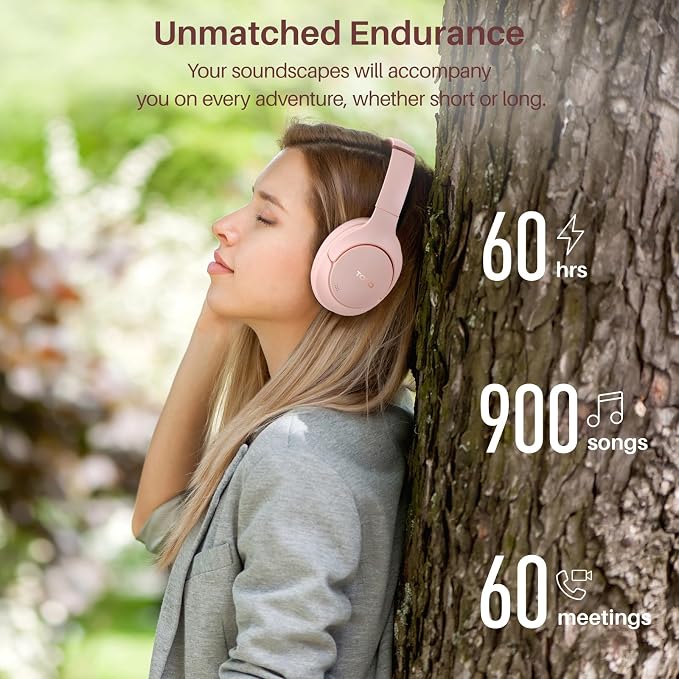 TOZO Hybrid Active Noise Cancelling Headphones, Wireless Over Ear Bluetooth Headset, 60H Playtime, Hi-Res Audio Custom EQ via App Deep Bass Comfort Fit Ear Cups, for Home Office Travel