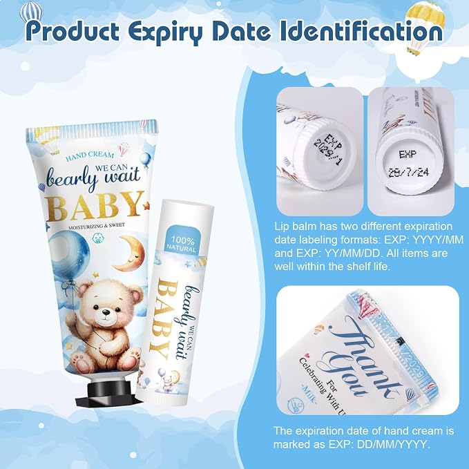 50 Pack Lip Balm and Hand Cream Bulk Gifts Sets, Baby Shower Party Favors and Bridal Shower Favors for Guests with Thank You Card and Organza Gift Bags, Thank You Gifts Bulk, Baby Shower Prizes (Bear)