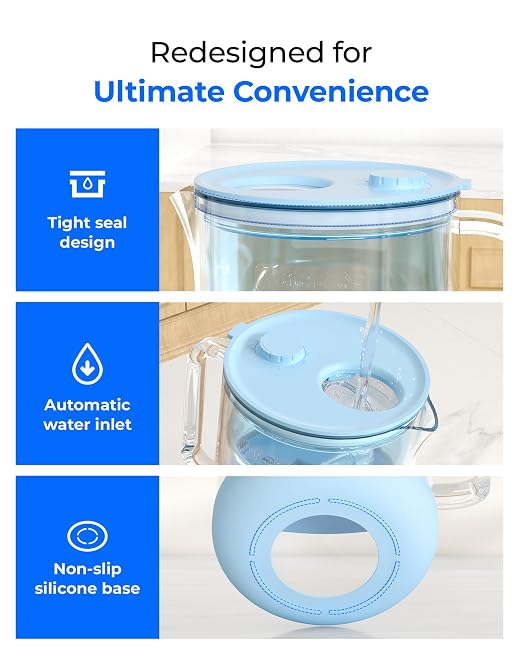 Waterdrop PT-72B-A Glass Alkaline Water Filter Pitcher, 7-Cup, Eco-Friendly, Enhances Alkaline Water, for Home & Office, Reduces Chlorine, Cadmium, Copper & Mercury, Blue