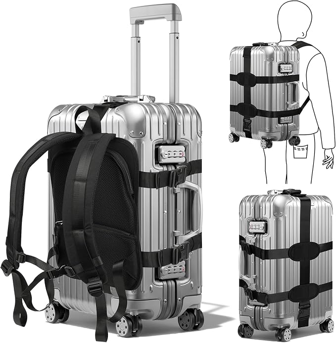 Heavy-Duty Luggage Backpack Conversion Straps for 16-21 Inch Suitcase Hardcase for Adventure Travel Cobble Stone Streets Stair - S
