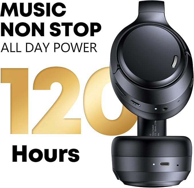Hybrid Active Noise Cancelling Bluetooth 6.0 Headphones 120H Long Playtime, 6 ENC Mic, Over Ear Headphones Wireless, Hi-Res Audio, Memory Foam Earcup, Transparency Mode ANC Headphone for Travel Office