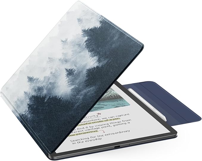 MoKo Magnetic Case for All-New 11" Kindle Scribe 2025(3rd Generation) & Kindle Scribe Colorsoft 2025(1st Generation) - Slim Folio Premium PU Leather Cover with Pen Clasp & Auto Sleep Wake, Gray Forest