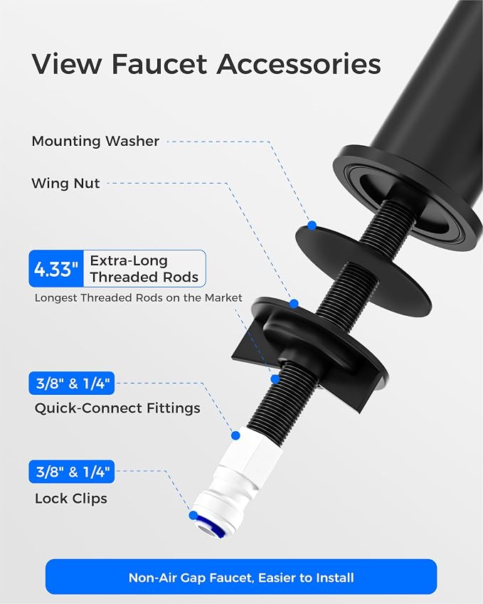 Waterdrop G2FCT-BLK Drinking Water Faucet, Reverse Osmosis Faucet, Water Filter Faucet for Kitchen Bar Sink, Single Handle, Easy to Install, Lead-Free, Stainless Steel, Black